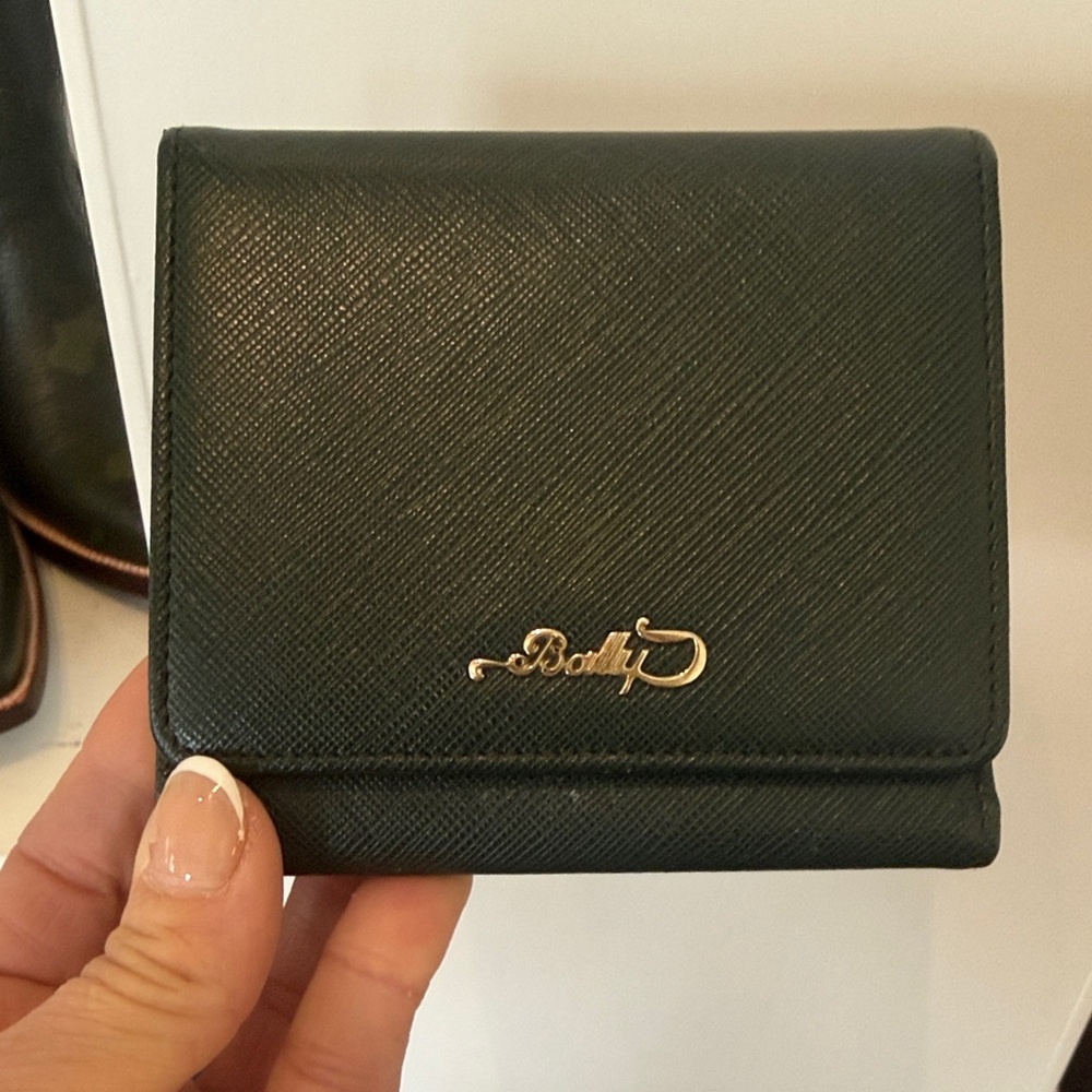 Bally hunter green Saffiano Leather Bifold Wallet with Gold Accent